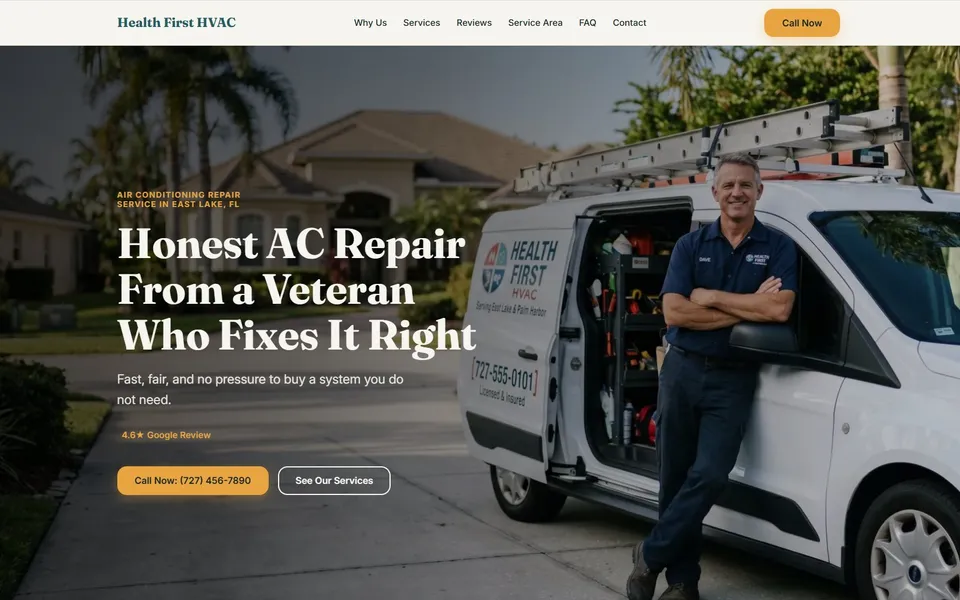 Desktop screenshot of a live HVAC contractor reference website built on the Get Found plan