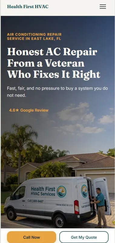 Mobile screenshot of the same HVAC contractor reference website built on the Get Found plan