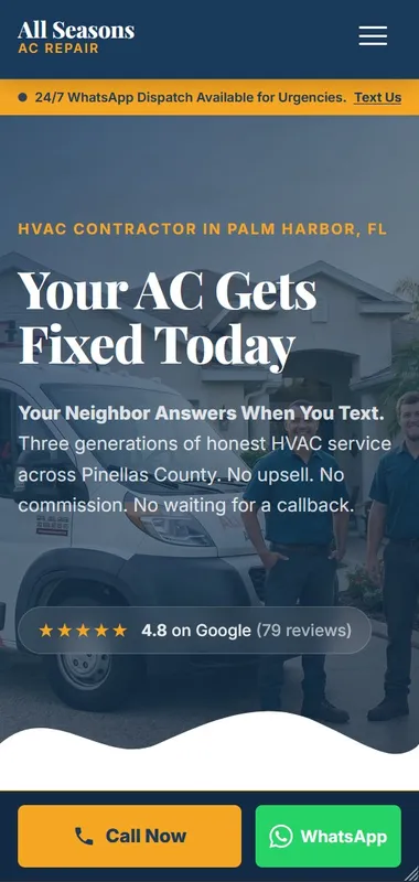 Mobile screenshot of the same HVAC contractor reference website built on the Get Called plan