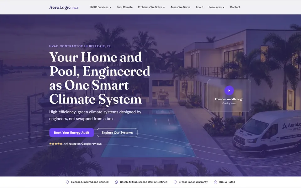 Desktop screenshot of a live HVAC contractor reference website built on the Own Your Town plan