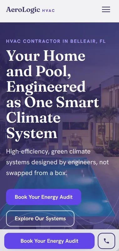 Mobile screenshot of the same HVAC contractor reference website built on the Own Your Town plan