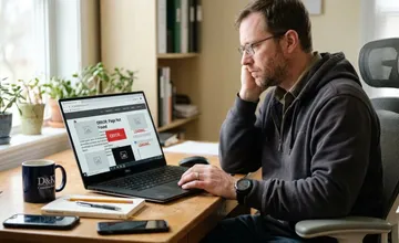 Frustrated contractor looking at a laptop with a broken website layout