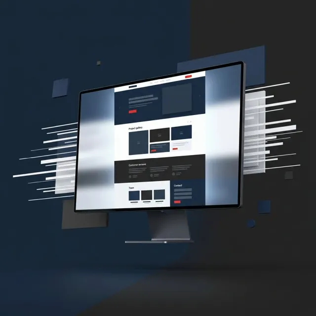 A clean, fast-loading contractor website mockup shown on a laptop screen, framed against a minimal grey backdrop