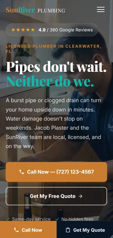 Mobile screenshot of the same plumbing contractor reference onepage website