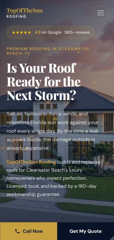 Mobile screenshot of the same roofing contractor reference onepage website
