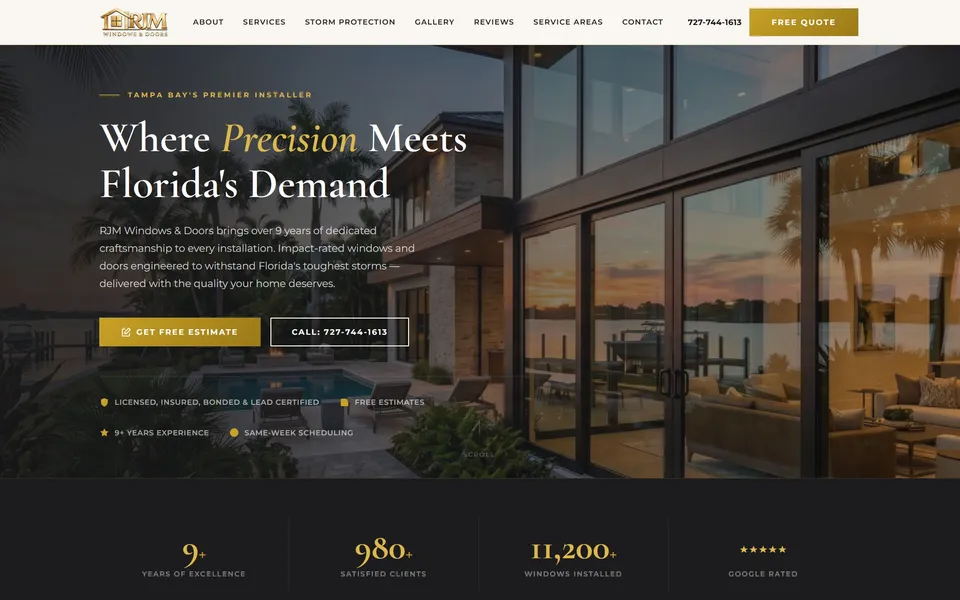 Desktop screenshot of a live windows and doors contractor reference onepage website