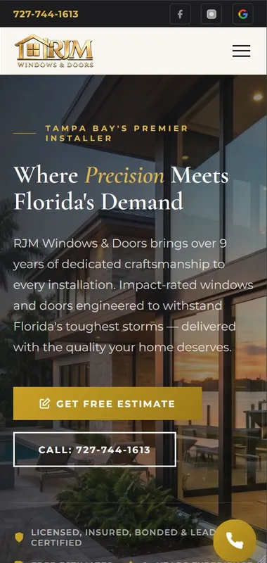 Mobile screenshot of the same windows and doors contractor reference onepage website